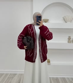 2697 - taşlı kısa hırka - bordo