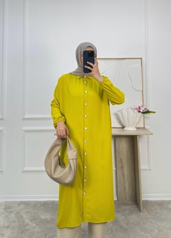 7293-aryobin kumaş uzun tunik-sarı