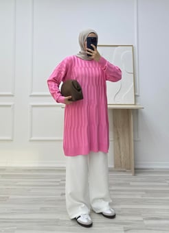 3174 simit yaka triko tunik -pembe