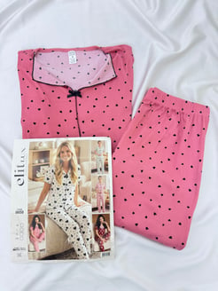 ç8658-raporlu kaşkorse kısa kol kalpli pijama takımı-pembe
