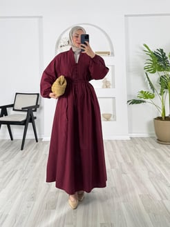6068-poplin kumaş-önü nervüllü biyeli elbise-bordo