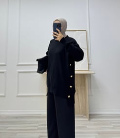 2183-kenarları gold düğme detaylı triko tunik-siyah
