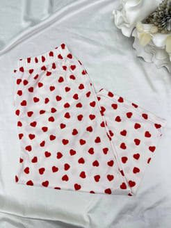 ç4563 - milan kumaş kapri küçük kalpli pijama altı - beyaz