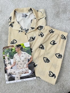 ç6403-bürümcük kumaş kalpli pijama takımı-somon