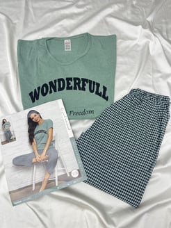 Ç3038 - KISA KOLLU WONDERFULL PİJAMA TAKIMI - YEŞİL 