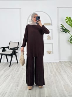 7126-sandy kumaş-pantolonlu takım-acı kahve