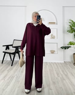 3256-oysho kumaş-fermuarlı takım- bordo