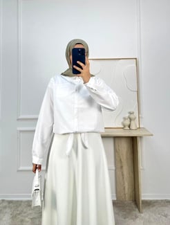 2879-poplin kumaş-önden bağlamalı tek cepli gömlek-beyaz