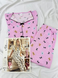 ç8658-raporlu kaşkorse kısa kol pijama takımı-pudra