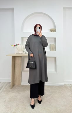 7048-soğuk iplik kumaş triko tunik-füme