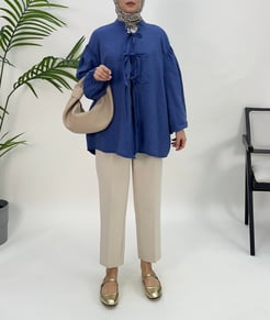 5723-modal kumaş-önden bağlamalı kimono-mavi