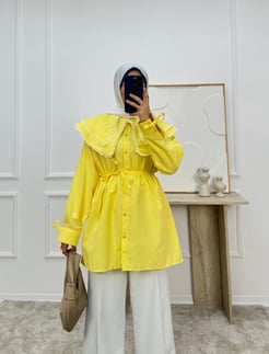 1158- terikoton kumaş bebe yaka tunik-sarı