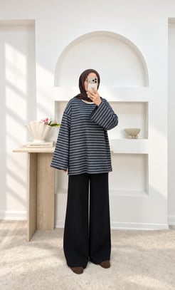 8549-seramik kumaş çizgili tshirt-lacivert