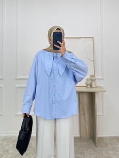 8736-poplin kumaş yaka detaylı gömlek-bebe mavi