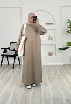 36972 - oysho kumaş uzun elbise - sütlü kahve 