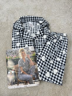 ç6622-bürümcük kumaş gömlek yaka kısa kollu pijama takımı-siyah
