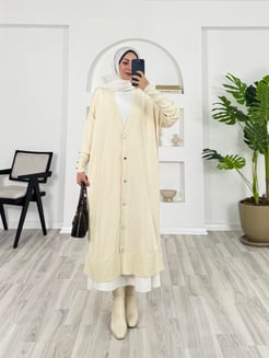 3124 - kolları dugme detaylı uzun triko hırka - beyaz 