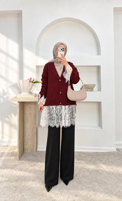 1169-dantelli triko hırka-bordo