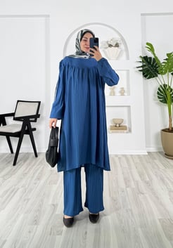 8645-kırınkil kaş kumaş-pantolonlu takım-mavi