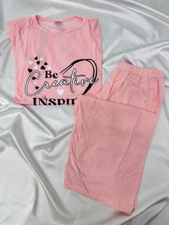 Ç4810 - milan kumaş kısa kollu kapri pijama takımı - pudra 