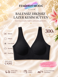 ç4202-balensiz dikişsiz lazer kesim sütyen-siyah