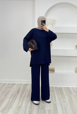 3024-kolları katlama detaylı pantolonlu takım-lacivert