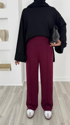 0893 - oysho kumaş önü çımalı pantolon - bordo