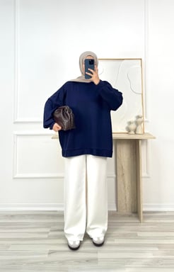 1214-oysho kumaş oversize tunik-lacivert