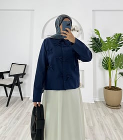 9855-poplin kumaş-kurdele detaylı etek üstü gömlek-lacivert