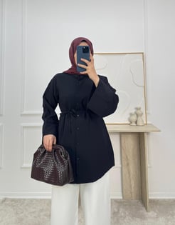 1625-nada kumaş dubai şerit kol gömlek-siyah