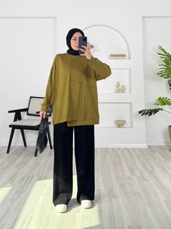 5394 - oysho kumaş paçalı tunik - yag yeşili 