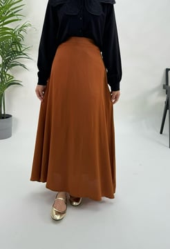 0008-saten kumaş-düz model etek-kiremit