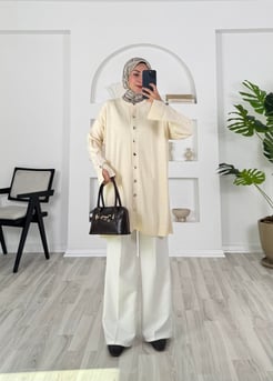 3427 -kolu dügme detalı triko hırka -beyaz