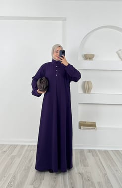 4756 sukuba krep kumaş önü düğmeli elbise-mor