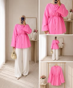 1708-paraşüt kumaş bağlamalı gömlek-pembe 