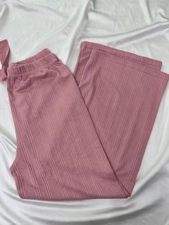 ç9316 - çift burgu bol paça  pijama altı - pudra 