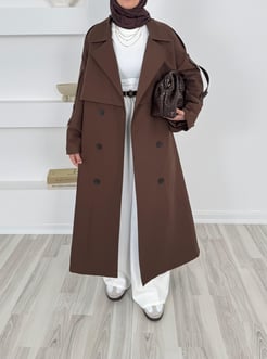 1037-astarlı uzun trençkot -acı kahve 