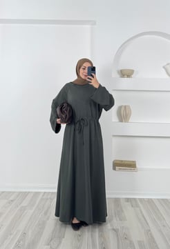 8143 oysho kumaş  beli büzgülü elbise yeşil