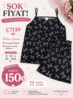 ç7139-milan kumaş gömlek yaka şortlu pijama takımı-siyah