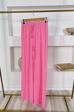 1814-babıl kumaş beli lastikli  pantolon-pembe