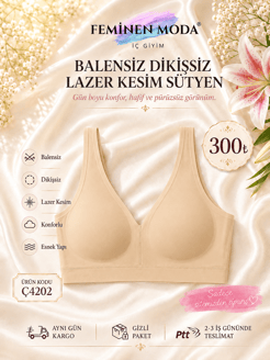 ç4202-balensiz dikişsiz lazer kesim sütyen-krem