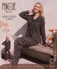 Ç7507 BÜRÜMCÜK DÜĞMELİ UZUN KOLLU TAKIM- LEOPAR