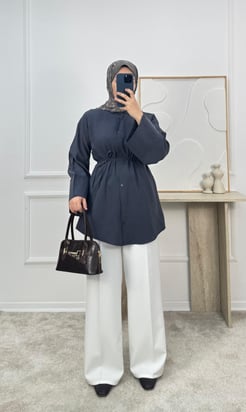 1512-cupra kumaş kuşaklı gömlek-füme