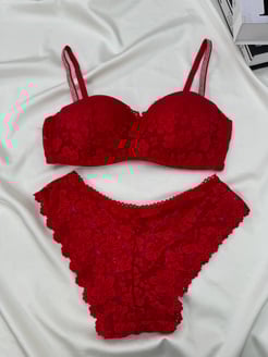 Ç202 - ASKILARI TAŞLI DANTELLİ SÜTYEN TAKIMI - KIRMIZI 