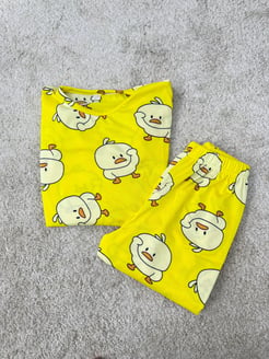 ç73012 - milan kumaş kısa kollu civcivli çoçuk pijama takımı-sarı