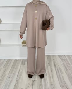 5263-oysho gold düğmeli pantolonlu takım-taş