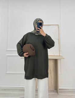 3047-oysho kumaş uzun tunik-yeşil