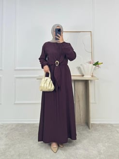 1850-modal kumaş önü tokalı elbise- bordo