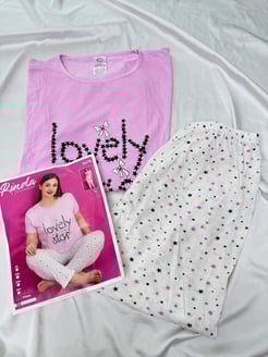 Ç3676 - kısa kollu yıldızlı pijama takımı - pembe 