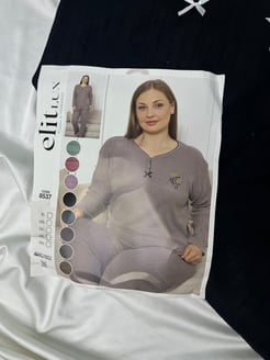 Ç8398 - büyük beden önü dügmeli fitilli pijama takımı - siyah